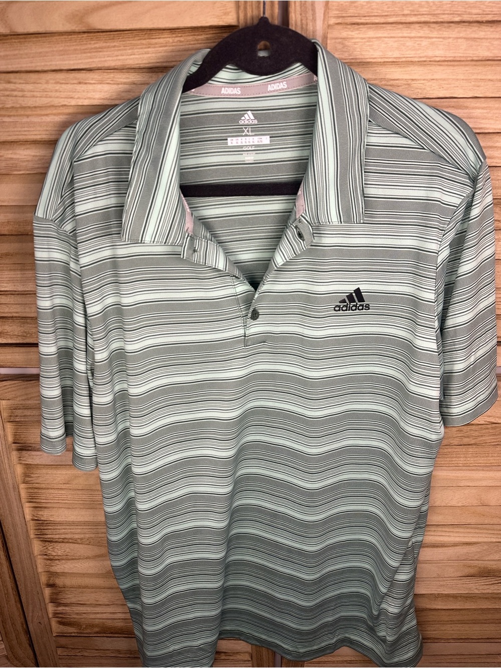 adidas Men's Sage Green Striped Performance Polo